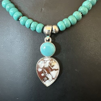 Navajo Wild Horse | Blue Kingman Turquoise Pendant Necklace | Sterling Silver | 17576