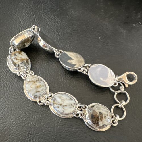 White Buffalo Turquoise 8-Stone Navajo Sterling Silver Link Bracelet | 8" | Handmade Jewelry 16378