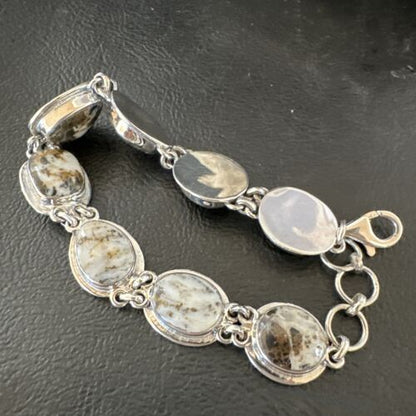 White Buffalo Turquoise 8-Stone Navajo Sterling Silver Link Bracelet | 8" | Handmade Jewelry 16378