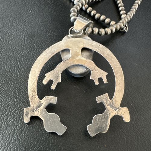 Navajo White Buffalo Turquoise Naja Pendant Necklace | Sterling Silver | Authentic Native American Handmade | 17122
