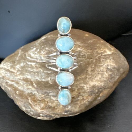 Navajo Blue Larimar Multi-Stone Ring | Authentic Native American Sterling Silver | Multi-Stone | Sz 9.5 | 15972 - Masha USA