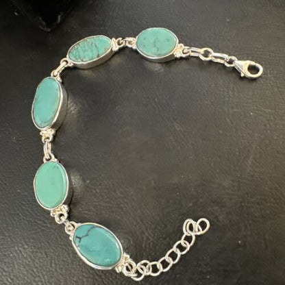 Navajo Blue Turquoise Link Bracelet | Sterling Silver | 8" | Authentic Native American Handmade | 15467