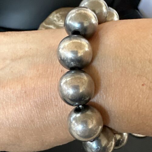 Navajo Pearls Stretch Bracelet | 14mm Beads | Sterling Silver | 7" | Authentic Native American Handmade | 15818