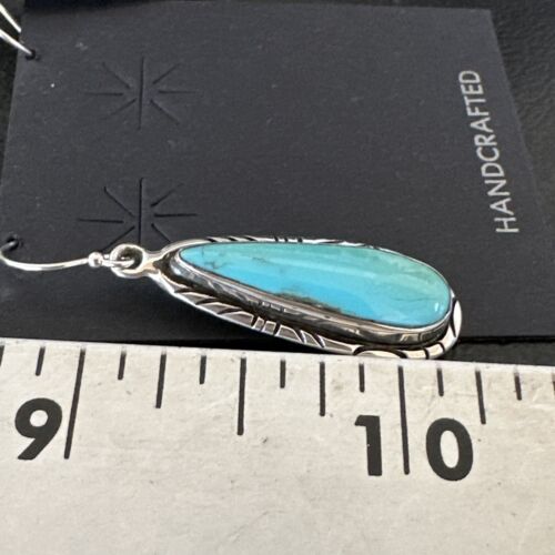 Navajo Blue Turquoise Dangle Earrings | Sterling Silver | Authentic Native American Handmade | 16511