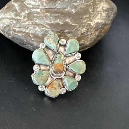 Navajo Green Turquoise Cluster Ring | Authentic Native American Sterling Silver | Multi-Stone | Sz 7 | 16858