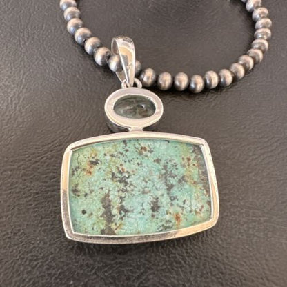 Navajo Dry Creek Turquoise Topaz Pendant Necklace | Sterling Silver | Authentic Native American Handmade | 16446