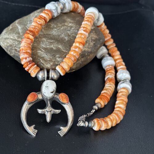 Navajo White Buffalo Turquoise Spiny Naja Pendant Necklace | Sterling Silver | 23" | 14930