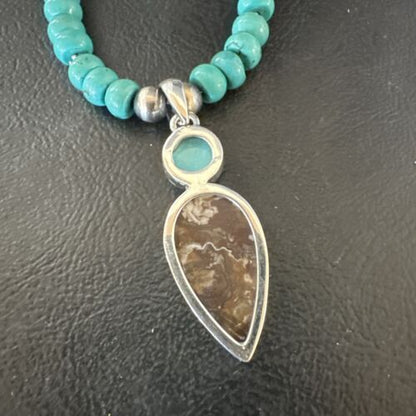 Navajo Wild Horse | Blue Kingman Turquoise Pendant Necklace | Sterling Silver | Authentic Native American Handmade | 17574