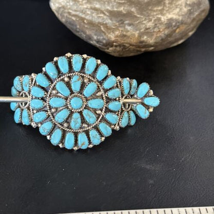 Navajo Blue Turquoise Multi-Stone Hair Barrette | Sterling Silver | 3" | Authentic Native American Handmade | 15206