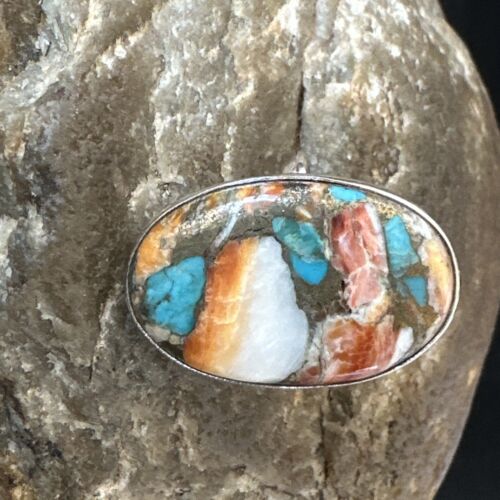 Navajo Turquoise Spiny Oyster Ring | Sterling Silver | Sz 8 | Authentic Native American Handmade | 16608