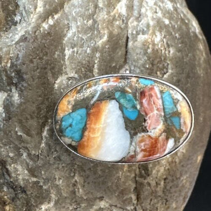 Navajo Turquoise Spiny Oyster Ring | Sterling Silver | Sz 8 | Authentic Native American Handmade | 16608