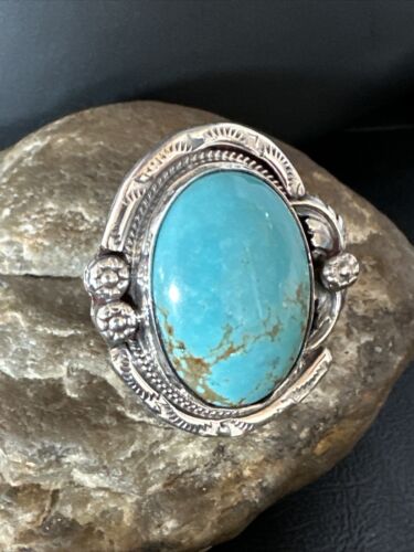 Native American Navajo Blue Turquoise #8 Ring | Sterling Silver | Sz 9.5 | 14951