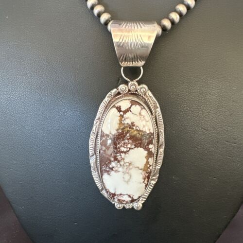 Navajo Wild Horse Turquoise Pendant Necklace | Sterling Silver | Authentic Native American Handmade | 17114