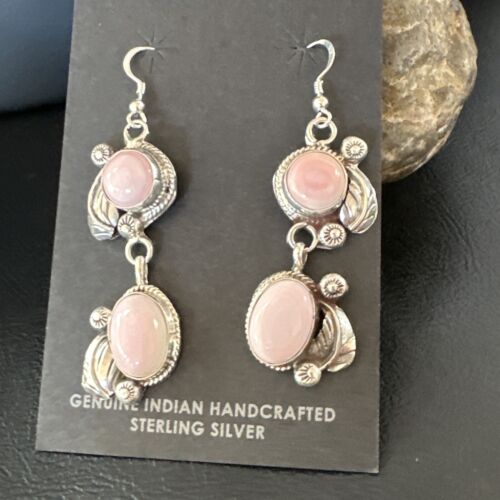 Navajo Pink Conch Shell Cluster Earrings | Sterling Silver | Authentic Native American Handmade | 15688