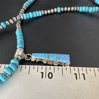 Navajo Men's Blue Turquoise Opal Pendant Necklace | Sterling Silver | 16039