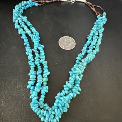 Blue Kingman Nugget Turquoise Necklace | 3-Strand Navajo Sterling Silver | 20" | 15340