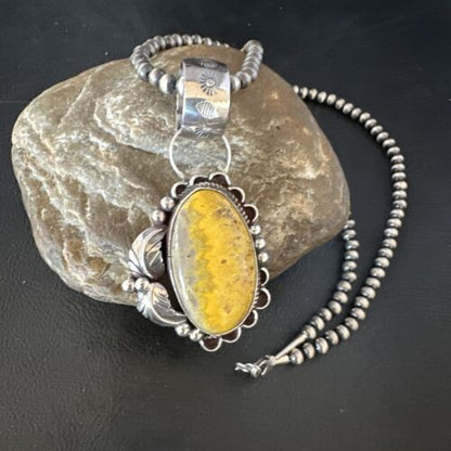 Navajo Bumblebee Jasper Pendant Necklace | Sterling Silver | Authentic Native American Handmade | 14984