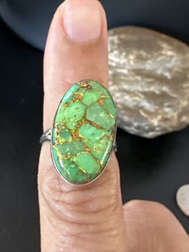 Navajo Green Mojave Turquoise Ring | Sterling Silver | Sz 6 | Authentic Native American Handmade | 15599