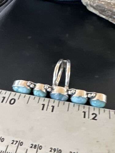 Navajo Blue Larimar Cluster Ring | Authentic Native American Sterling Silver | Multi-Stone | Sz 8.5 | 16153