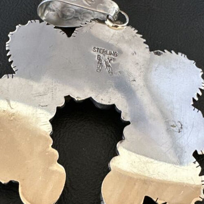Navajo White Buffalo Turquoise Necklace Naja Pendant | Sterling Silver | Authentic Native American Handmade | 17040