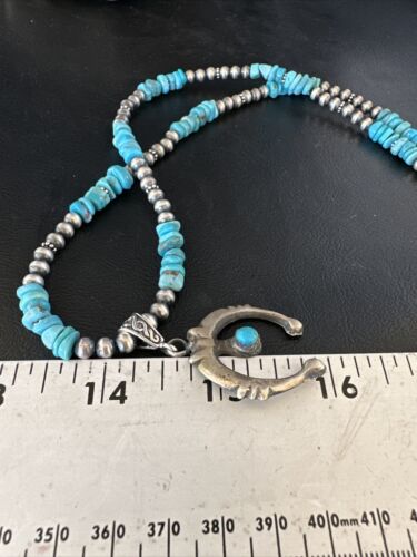 Navajo Kingman Turquoise Naja Pendant Necklace | Sterling Silver | Native American Handmade | 14834