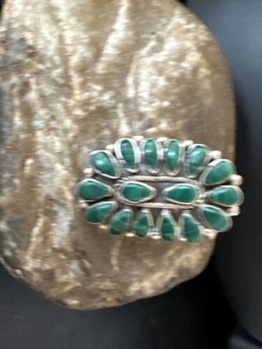Navajo Green Malachite Cluster Ring | Authentic Native American Sterling Silver | Multi-Stone | Sz 7.5 | 14912