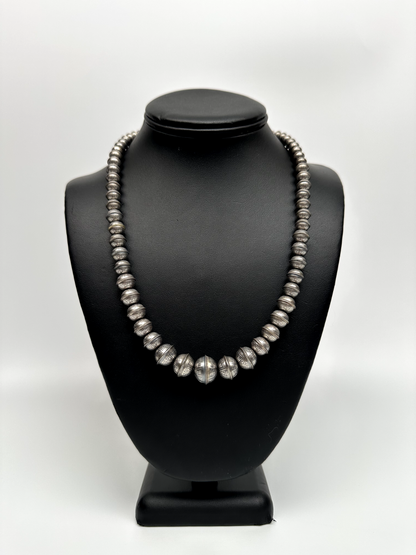 Hand Stamped Navajo Pearls Graduated Sterling Silver Necklace | 23