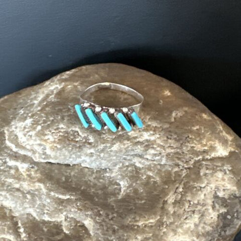 Zuni Blue Turquoise Needle Point Sterling Silver Ring Size 5.5 15401