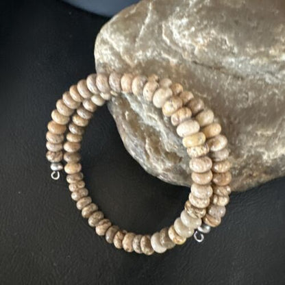 Navajo Brown Picture Jasper Bead Bracelet | 6mm | Sterling Silver | Authentic Native American Handmade | 15244 - Masha USA