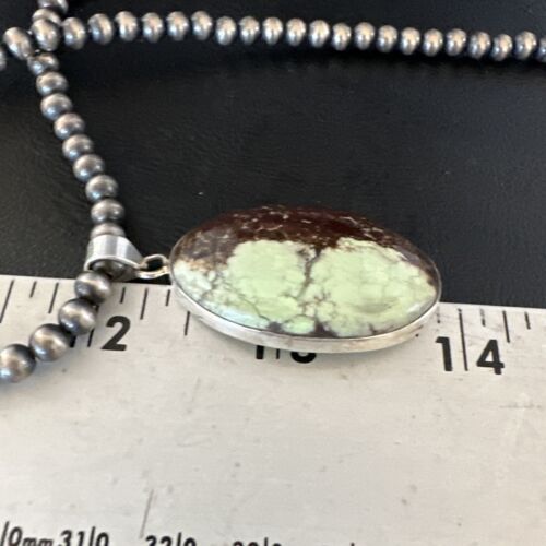 Navajo Green Gaspeite Pendant Necklace | Sterling Silver | Authentic Native American Handmade | 15480