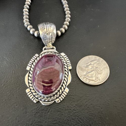 Navajo Pearls Purple Spiny Oyster Pendant | Sterling Silver | Native American Handmade | 16354