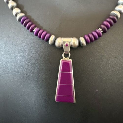 Navajo Purple Sugilite Inlay Pendant Necklace | Sterling Silver | Authentic Native American Handmade | 16763 - Masha USA