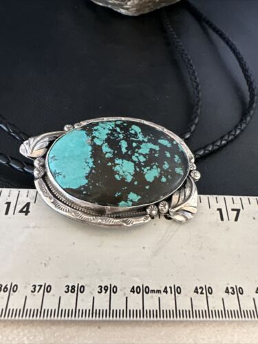 Men's Blue Spiderweb Turquoise Bolo Tie | Navajo Sterling Silver | Authentic Native American Handmade | 15009