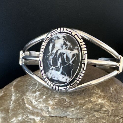 White Buffalo Turquoise Cuff Bracelet | Navajo Sterling Silver | Authentic Native American Handmade | 16250