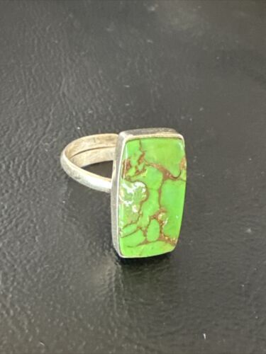 Adjustable Navajo Green Mojave Turquoise Ring | Sterling Silver | Sz 10 | 15710 - Masha USA