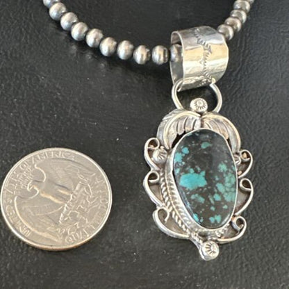 Navajo Blue Spiderweb Turquoise Pendant Necklace | Sterling Silver | Native American Handmade | 15096