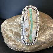 Navajo Ribbon Boulder Green Turquoise Ring | Sterling Silver | Sz 10 | Authentic Native American Handmade | 16253