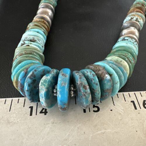 Navajo Blue Green Turquoise Necklace | Sterling Silver | Authentic Native American | 21" | 16959
