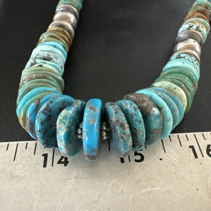 Navajo Blue Green Turquoise Necklace | Sterling Silver | Authentic Native American | 21" | 16959