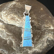Navajo Blue Opal Inlay Pendant Necklace | Sterling Silver | Authentic Native American Handmade | 15672