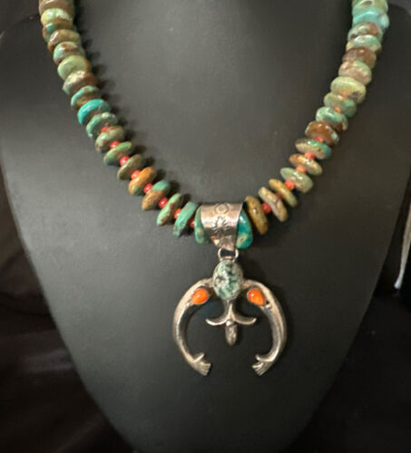 Navajo Turquoise Spiny Oyster Naja Pendant Necklace | Sterling Silver | 28" | Authentic Native American Handmade | 14846