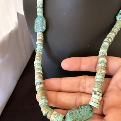 Navajo Turquoise Nugget Heishi Bead Necklace | Sterling Silver | Authentic Native American Handmade | 20" | 17143