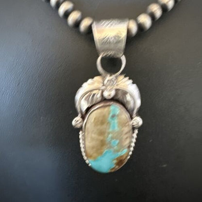 Navajo Blue Boulder Turquoise Necklace Pendant | Sterling Silver | Authentic Native American Handmade | 16139
