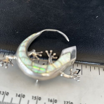 Navajo White Opal Lizard Pin Pendant | Inlay Gecko | Sterling Silver | Authentic Native American Handmade | 14334