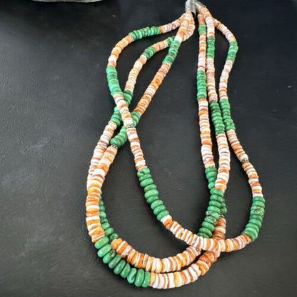 Navajo Green Turquoise Spiny Oyster Necklace | Sterling Silver | Authentic Native American Handmade | 17534