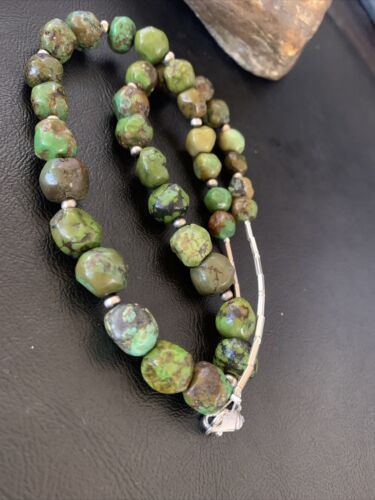 Navajo Green Graduated Turquoise Necklace | Sterling Silver | Authentic Native American | 22" | 11708