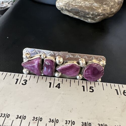Navajo Purple Spiny Oyster Multi-Stone Ring | Authentic Native American Sterling Silver | Multi-Stone | Sz 8 | 15051