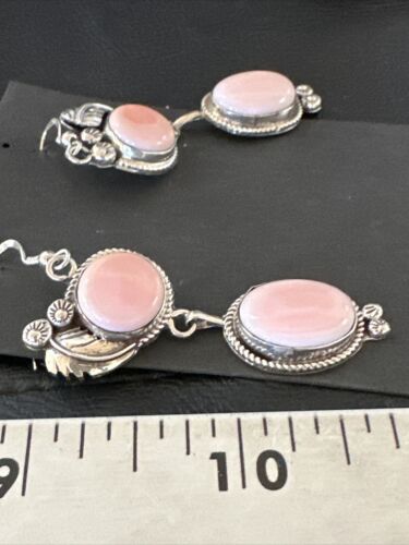 Navajo Pink Conch Shell Dangle Earrings | Sterling Silver | Authentic Native American Handmade | 17193
