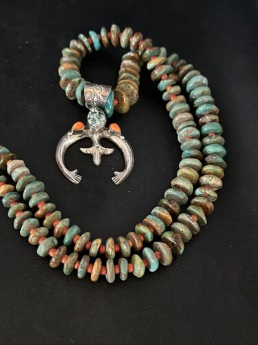 Navajo Turquoise Spiny Oyster Naja Pendant Necklace | Sterling Silver | 28" | Authentic Native American Handmade | 14846