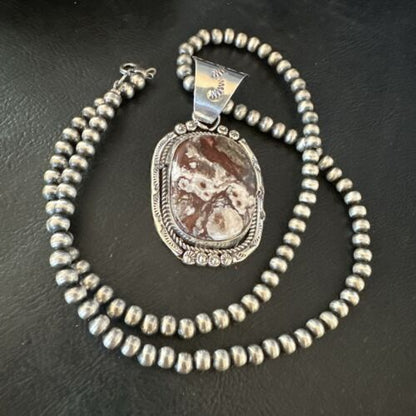 Navajo Wild Horse Turquoise Pendant Necklace | Sterling Silver | Authentic Native American Handmade | 17511